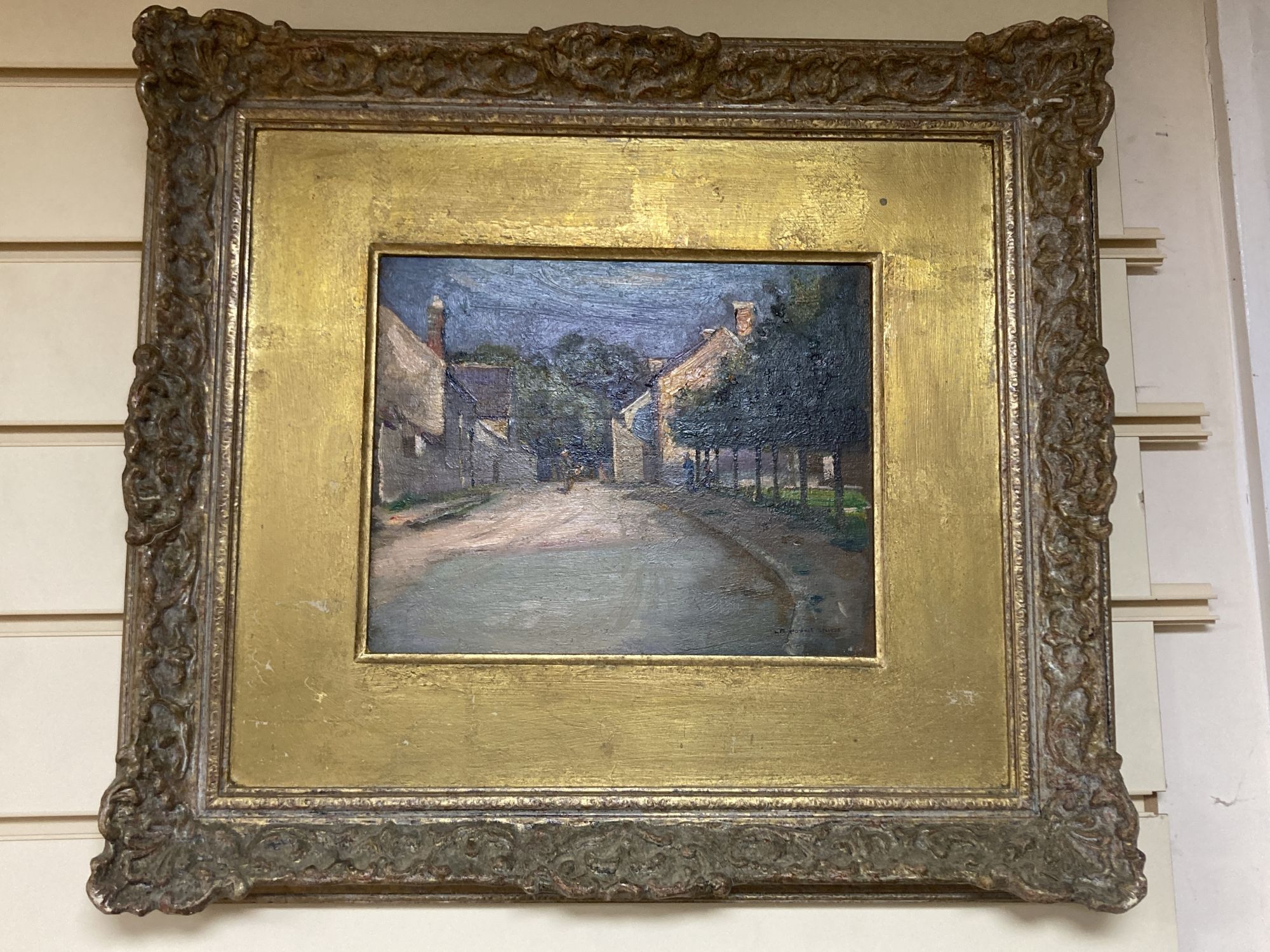 Leslie R. Poole Smith (Exh. 1908-1926), oil on card, French village street scene, 21 x 26cm